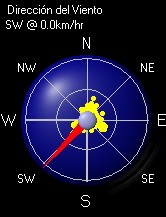 Dirección y velocidad del viento. Se actualiza cada 15 minutos.